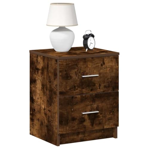 Runheo Nachttisch mit 2 Schubladen, Räuchereiche, 40x36x50 cm, robuster Holzwerkstoff, Schlafzimmer Beistelltisch, praktischer Nachtschrank für Bücher und persönliche Gegenstände