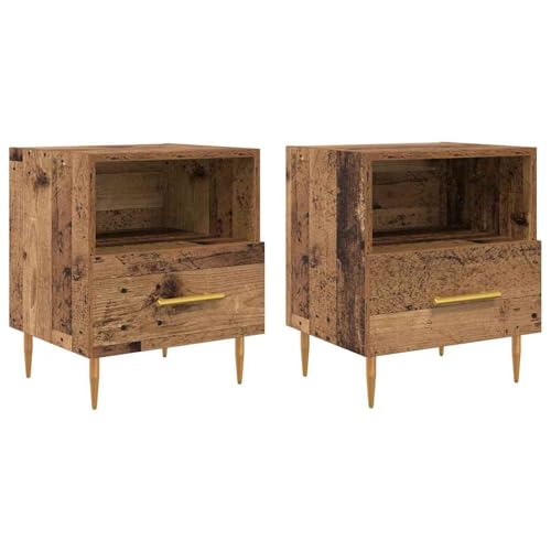 Homgoday Nachttisch Altholz, Holzwerkstoff, 40x35x47.5 cm, mit Schublade, Vintage Design Model884068