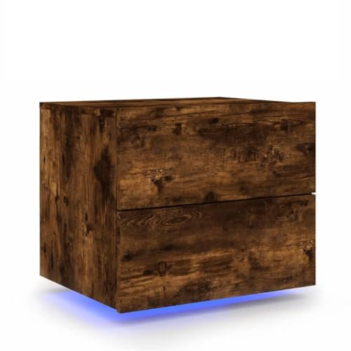 HETFTJN Nachttisch Landhausstil Nightstand Bedside Tables Ablagetisch - Wand-Nachttisch mit LED-Leuchten Räuchereiche für Wohnzimmer Jugendzimmer Schlafzimmer Küchen