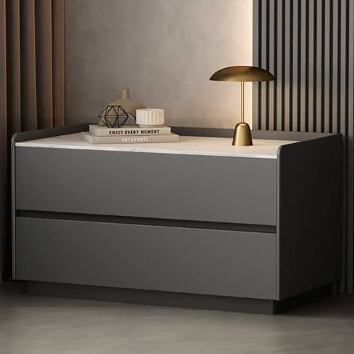 Snaweo Nachttisch Schlafzimmer, Beistelltisch Mit 2 Schubladen Aufbewahrung, Leder Nachttisches, Beistelltische, Schlichter Nachttisch, for Schlafzimmer, Wohnzimmer(Dark Gray,60cm/23.62in)