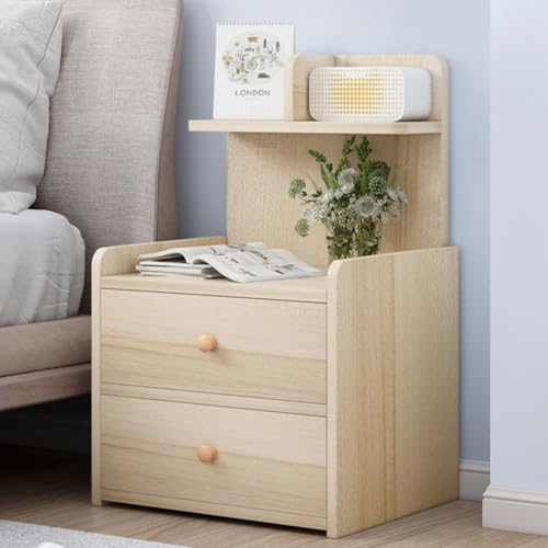 AZHANGYB Nachttisch Mit 2 Schubladen, Nachtkommode FüR Boxspringbett Kiefer Massivholz, Nachtschrank Mit Gebeizter Gewachster OberfläChe