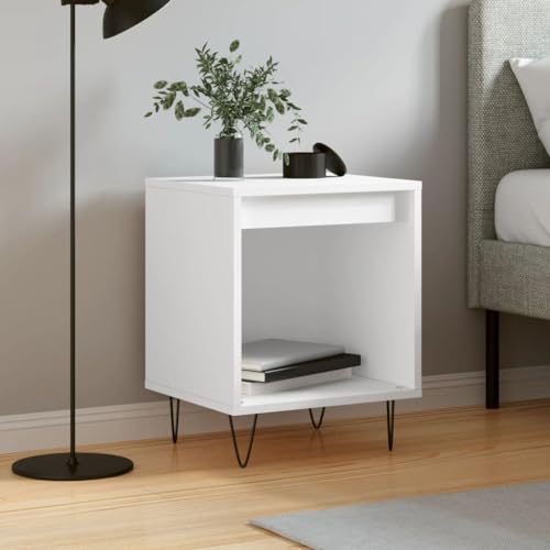 Nachttisch Weiß 40x35x50 cm, Moderner Beistelltisch aus Holzwerkstoff, Schlafzimmer Nachtkonsole mit Metallbeinen, Praktischer Stauraum für Bücher, Elegantes Design
