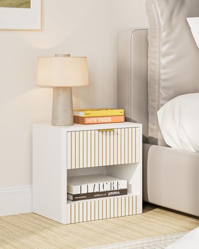 HEYZOEY Nachttisch Weiß, Holz Nachtschrank mit Schublade, Moderner Nachttische, Klein Nachtkommode 39x39x28 cm, Beistelltisch für Schlafzimmer,Wohnzimmer,B üro