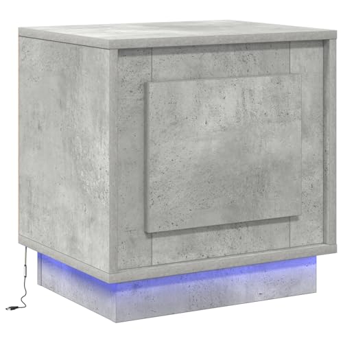 vidaXL Minimalistischer Beton Grau Nachttisch Mit LED Akzentlichtern | Moderner Beistelltisch Für Schlafzimmerlagerung