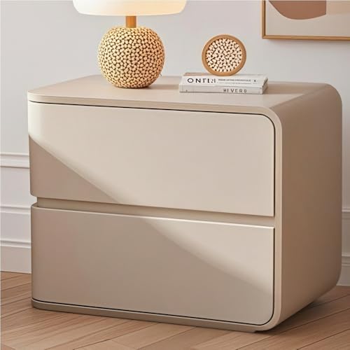 IROEJT Minimalistischer Nachttisch, moderner Nachttisch aus Massivholz mit 2 Schubladen, Ablagefach aus Leder für Schlafzimmer und Wohnzimmer?Brown+White Right