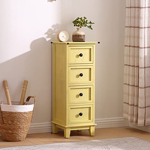 Vintage Nachttisch aus Massivholz mit 4 Schubladen, schmaler Schrank für Schlafzimmer, Aufbewahrung, rustikaler Eckschrank mit schlichtem Design