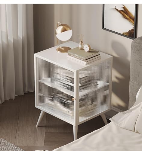 Nachttisch aus Glas mit Schublade, stabiler Stahlrahmen, minimalistisches Design für Schlafzimmer und Wohnzimmer