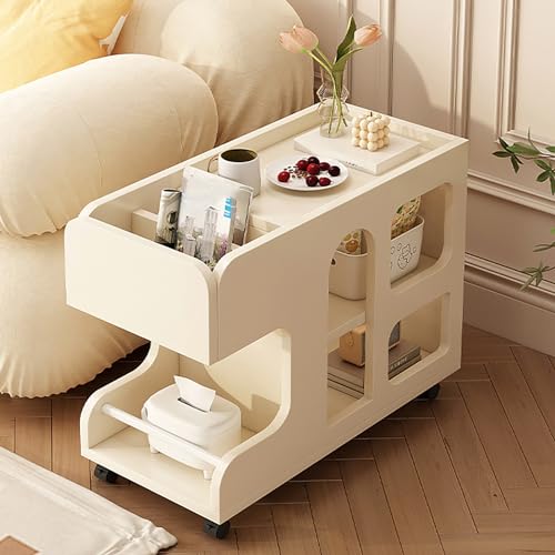 Mobiler Beistelltisch mit Aufbewahrungsschublade und Regal, rollbarer Nachttisch für kleine Räume, Wohnung, Wohnzimmer und Schlafzimmer