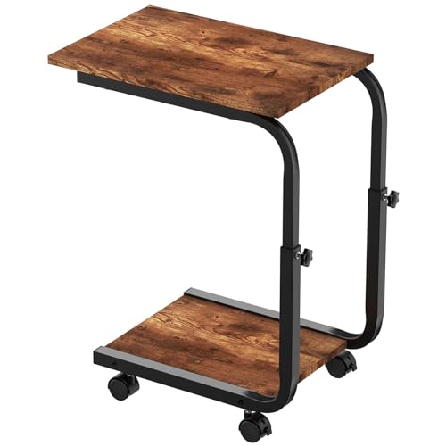 C-förmiger Beistelltisch mit Metallrahmen, rollbarer Nachttisch, Couchtisch für Wohnzimmer, Schlafzimmer, Balkon, brauner Akzenttisch, modernes Design, platzsparende Möbel
