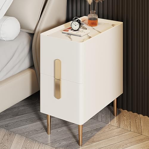Moderner Nachttisch mit Schublade, schmaler Nachttisch, stilvoller Beistellschrank, Leder-Finish, Rockboard-Design, perfekt für Schlafzimmermöbel