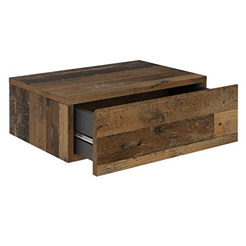 CARO-Möbel Wandregal Anne hängende Nachtkommode Wandboard Nachttisch mit 1 Schublade schwebend, grifflos, in OldStyle Vintage Optik