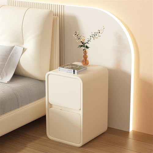 HJYBFA Nachttische, Schmaler Nachttisch mit 2 Schubladen aus Leder, HJYBFAs minimalistischer Sofa-Beistelltisch, ultradünn, geeignet für Schlafzimmer, Wohnzimmer, kleine Schlafzimm