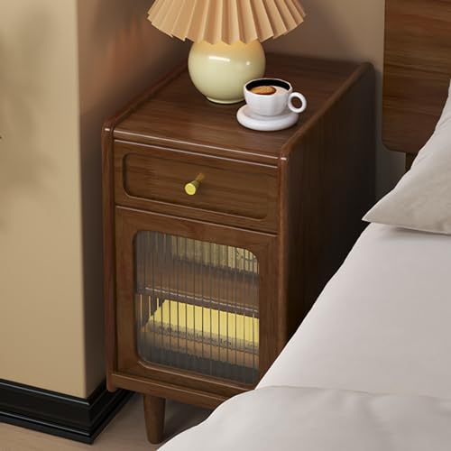 KUANGGE Vintage-Glasschrank, Nachttisch, Retro-Schlankes Design für Schlafzimmer, Wohnzimmer, Küche, Sofa, Beistelltisch mit Ablage für Esszimmer oder Büro, Naturholz-Finish