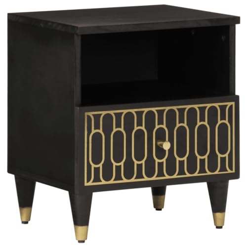 Nachttisch mit Stauraum, Night Stand Nachtschrank Schlichter Beistelltisch für Wohnzimmer Schlafzimmer, 40x33x46 cm Massivholz Mango