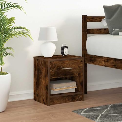 ZQQLVOO Nachttisch mit Schublade aus Räuchereiche 39x28x41 cm, robuster Holzwerkstoff mit glatter Oberfläche, bietet Stauraum durch Schublade und offenes Fach für Bücher