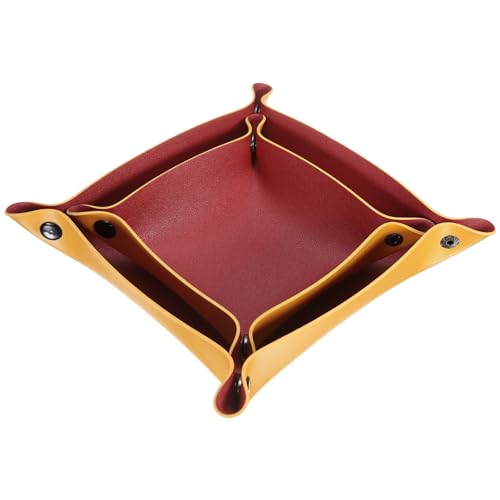 QUARKZMAN 2 Stück PU-Leder Ablage Unisex Faltbare Kleine Ablage Organizer Tragbare Nachttisch Nachttisch Ablage für Schlüssel Geldbörse Uhr Schmuck Würfel, Rot Gelb
