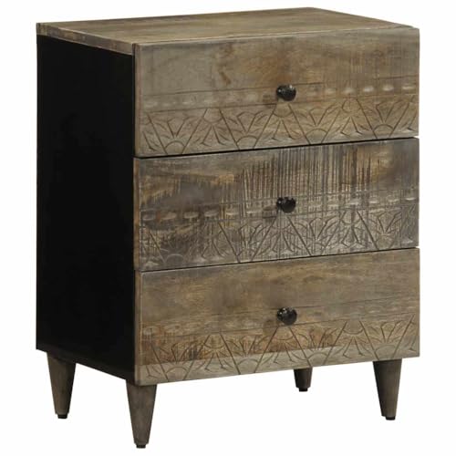 Youuihom Nachttisch Hellgrau 50x33x60 cm Massivholz Mango Nachtkasten Wohnzimmer Möbel Kleiner Tisch Bed Side Table Bedroom für Bad Wohnzimmer Schlafzimmer Jugendzimmer