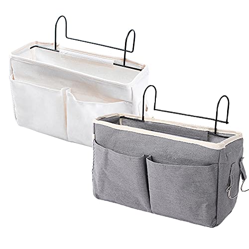 2 Stücke Multifunktionale Bett Tasche, Bett Organizer zum, Bett Organizer Einhängen, Hochbett Aufbewahrungstasche, Nachttisch Tasche, mit Darhthaken, für Buch, Zeitschriften, Fernbedienung, Handy