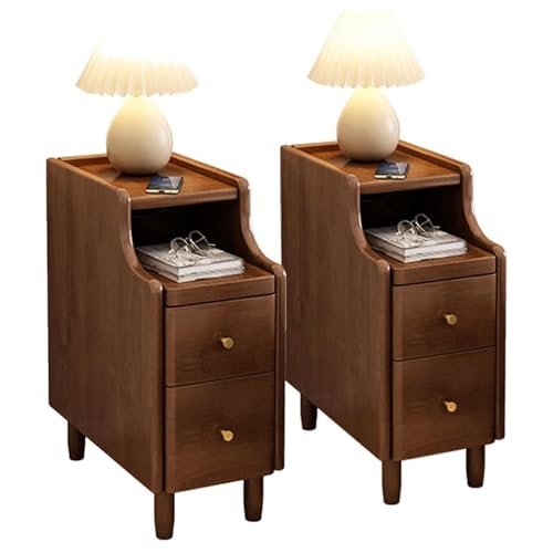 Schmaler hoher Nachttisch mit Schubladen, schmaler Nachttisch, Beistelltisch, 2 Farben (braun), platzsparend, Schlafzimmer-Beistelltisc he, modernes Design, 20 cm Höhe, 2-teiliges Set