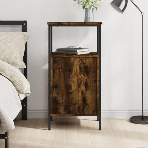 Qnhdfrt Industrial Nachttisch Schmal Beistellschrank mit Stauraum Räuchereiche Holzwerkstoff Metallgestell 41x31x80cm für Schlafzimmer Wohnzimmer