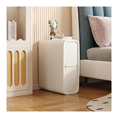 Minimalistischer schmaler Sofa Beistelltisch schmaler Nachttisch mit 2 Schubladen Mikrofaser Leder & Holz Weiß Schlafzimmermöbel für kleine Räume 25 x 40 x 50 cm