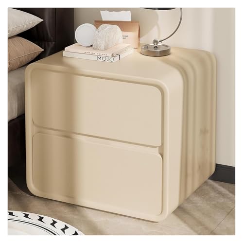ZGHQHCDRH Nachttisch, Nachttische mit 2 Schubladen und verdeckten Griffen, Vollholzrahmen, integriertes Design ohne Montageaufwand(Off White,35cm)