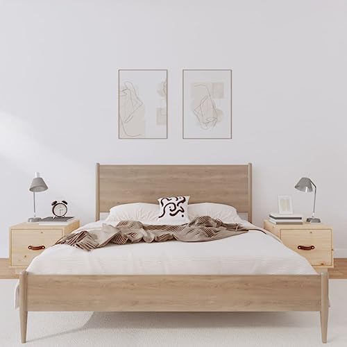 Nachttische 2er Set, Night Stand Nachtschrank Schlichter Beistelltisch Kommode für Schlafzimmer Wohnzimmer, 40x34x35 cm Massivholz Kiefer