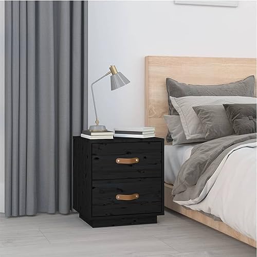 CINDERFUL Nachttisch Schwarz 40x34x45 cm Massivholz Kiefer,Massiver Nachttisch aus Kiefernholz mit Stauraum Multifunktionaler Beistellschrank im Landhausstil Schlafzimmer, Wohnen Möbel