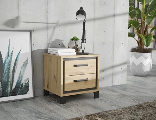 Forte Trondheim Nachttisch 50, Nachttisch mit 2 Schubladen, Nachtschrank, Holzwerkstoff, Artisan Eiche/Schwarzeiche Holzdekor, 49,4 cm breit x 49,3 cm hoch x 41,5 cm tief Forte Trondheim Nachttisch 50, Nachttisch mit 2 Schubladen, Nachtschrank, Holzwerkstoff, Artisan Eiche/Schwarzeiche Holzdekor, 49,4 cm breit x 49,3 cm hoch x 41,5 cm tief