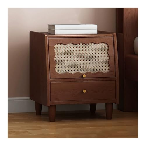 Nachttisch aus Massivholz, Nachttischschrank, großer Raumteiler, Klapptür + Design mit einzelner Schublade, Abgerundete Ecken, Ablagetisch, Zwei Seiten mit erhöhter Kante (natürlic