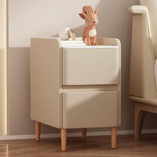Nachttisch aus Holz mit 2 Schubladen – Nachttisch aus Kunstleder für Schlafzimmer