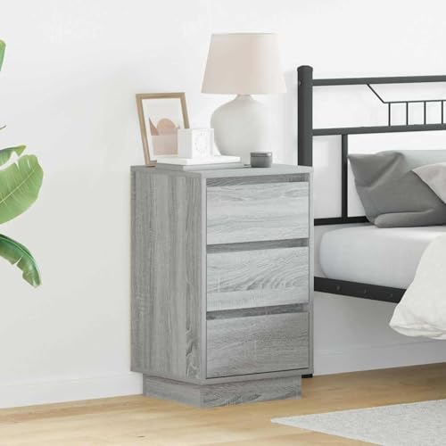 Tidyard Nachttisch mit LED Grauer Sonoma 39x34,5x65 cm Holzwerkstoff, Moderner Nachtschrank Nachtkommode für Wohnzimmer Schlafzimmer869631