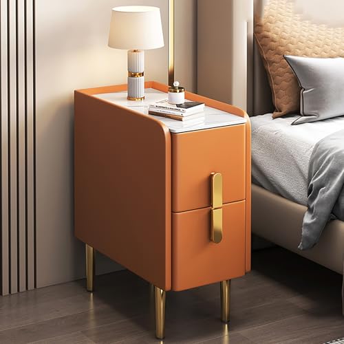 Moderner Nachttisch mit Stauraum – Kunstleder-gepolsterter Nachttisch mit 2 Schubladen, komplett montiert, kleiner Beistelltisch für Schlafsäle und kompakte Räume (35,6 cm L)