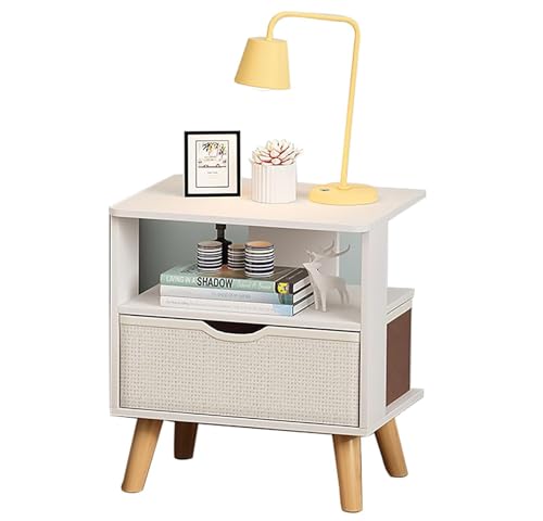 HADECOLL Nachttisch, Schmal, Mit Stoffschublade, Nachttisch Aus Holz, Beistelltisch, Hohes Schrankbein, Couchtisch, Schlafzimmer, Nachttisch, Beistelltisch, A