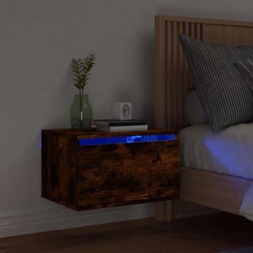 Möbel, Tische, Nachttische, Wand-Nachttisch mit LED-Lichtern, Raucheiche