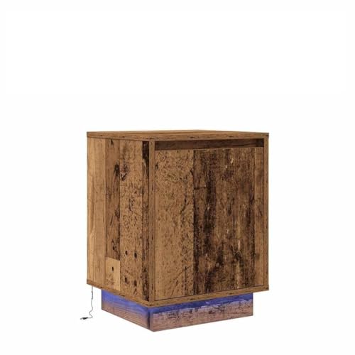 SXJEQOC Aufbewahrungsschrank Nachtschrank Nachttischschrank Night Stand - Nachttisch mit LED-Leuchten Altholz-Optik 38x34x50 cm für Balkon Badezimmer Outdoor Flur