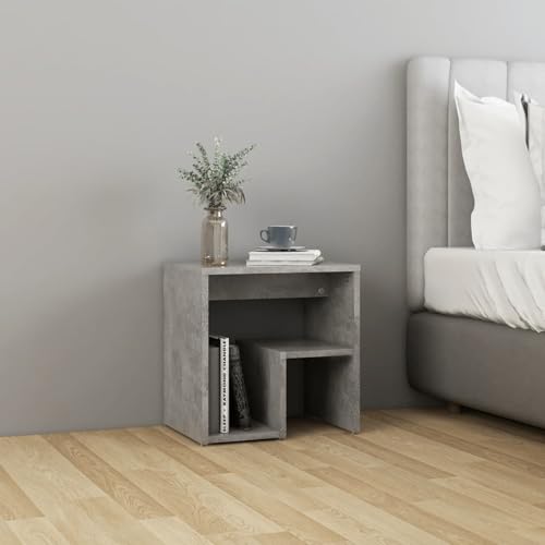 Gecheer Nachttisch Nachtschrank Nachtkonsole Nachtkommode Schlafzimmer Schrank Kommode Beistelltisch Betongrau 40x30x40 cm Holzwerkstoff