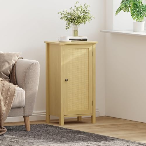 Garvee Nachttisch Natur mit Rattan-Tür, Beistelltisch Holz-Optik im Boho-Stil, Nachtschrank mit Wiener Geflecht & Stauraum, Moderner Beistellschrank für Schlafzimmer & Wohnzimmer, 70 x 40 x 82 cm