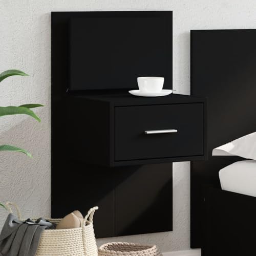 Ziaphsol Wandmontierter Nachttisch mit dynamischer LED-Beleuchtung, Schwarz, langlebiger Holzwerkstoff, ideal für Schlafzimmer und Wohnzimmer, platzsparende Lösung.