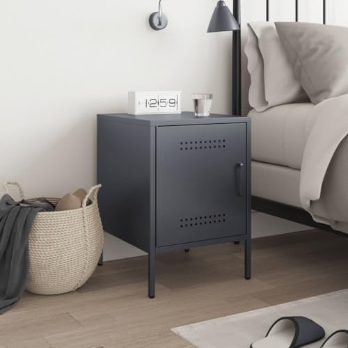 HEFZGDB Nachttisch Anthrazit 36x39x50,5 cm Stahl Kleiner Tisch Nachttische Nachtschrank Nachttischschrank für Gästezimmer Wohnzimmer Hotel Schlafzimmer