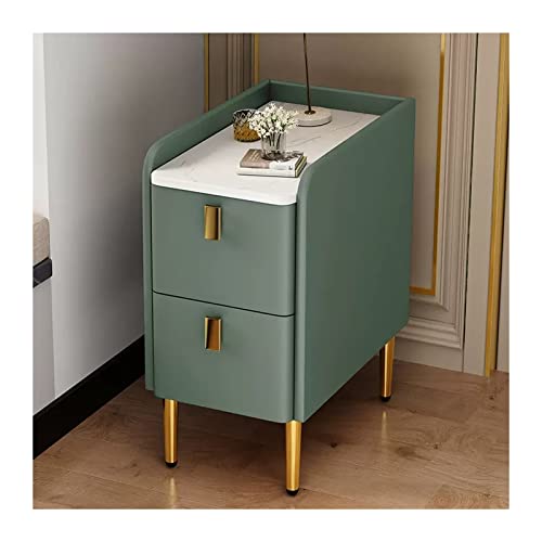 Moderner Nachttisch mit 2 Schubladen, Nachttisch aus PU-Leder und Holz, für Schlafzimmer und Wohnzimmer, stilvoll, schmal, 49,8 cm hoch, Grün