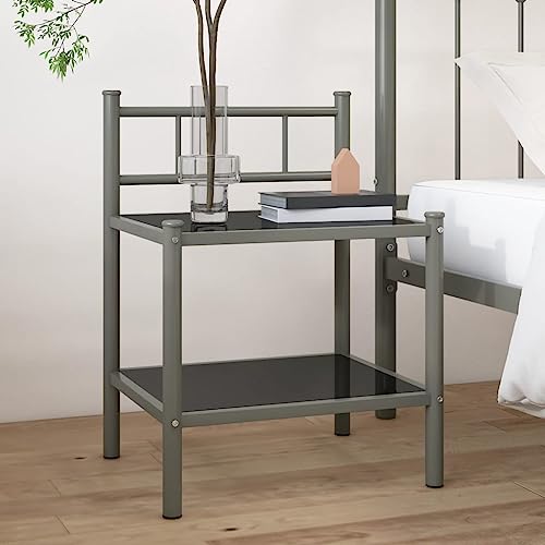 KATERYY Nachttisch Grau und Schwarz 45x34,5x60,5 cm Metall und Glas,Moderner Nachttisch mit Glasablage und Metallgestell Stilvoll und praktisch für Wohnkultur Schlafzimmer, Nachttische