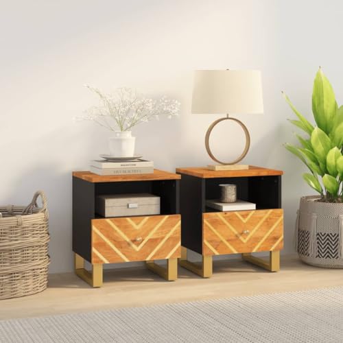 Xichuzi Nachttische 2 STK. Braun und Schwarz Massivholz Mango, Nachtschrank, Nachtkästchen, Bedside Table, Nachtkommode, Nightstand, Nachttischschrank, Nachtkonsole 356790