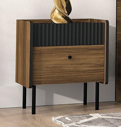 Design DN-1 Marmor Schwarz - Nussbaum Nachtkonsole Nachtschrank Nachtkommode Boxspringbett Boxspring
