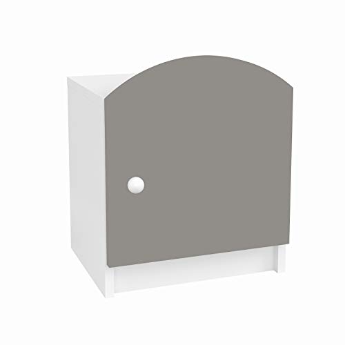 Clamaro 'LEO' Kinder Nachttisch Nachtkommode weiß/grau mit einer Tür mit Soft Dämpfern, Kinderbett Beistelltisch Maße: (H/B/T) 46 x 40 x 32 cm